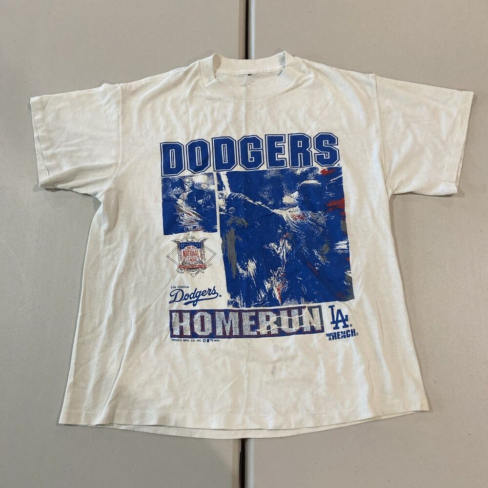 Vintage 1992 Trench Ultra Los Angeles LA Dodgers White Graphic T-Shirt Men S C27